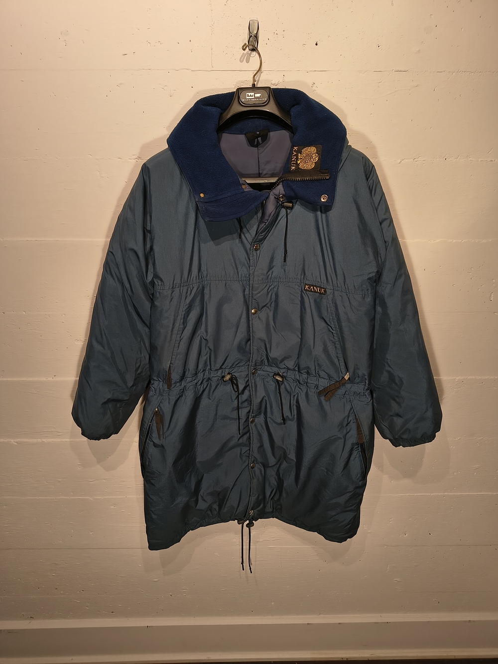 Vintage Kanuk Blue Insulated Long Parka Fleece Collar Winter Coat Men's L